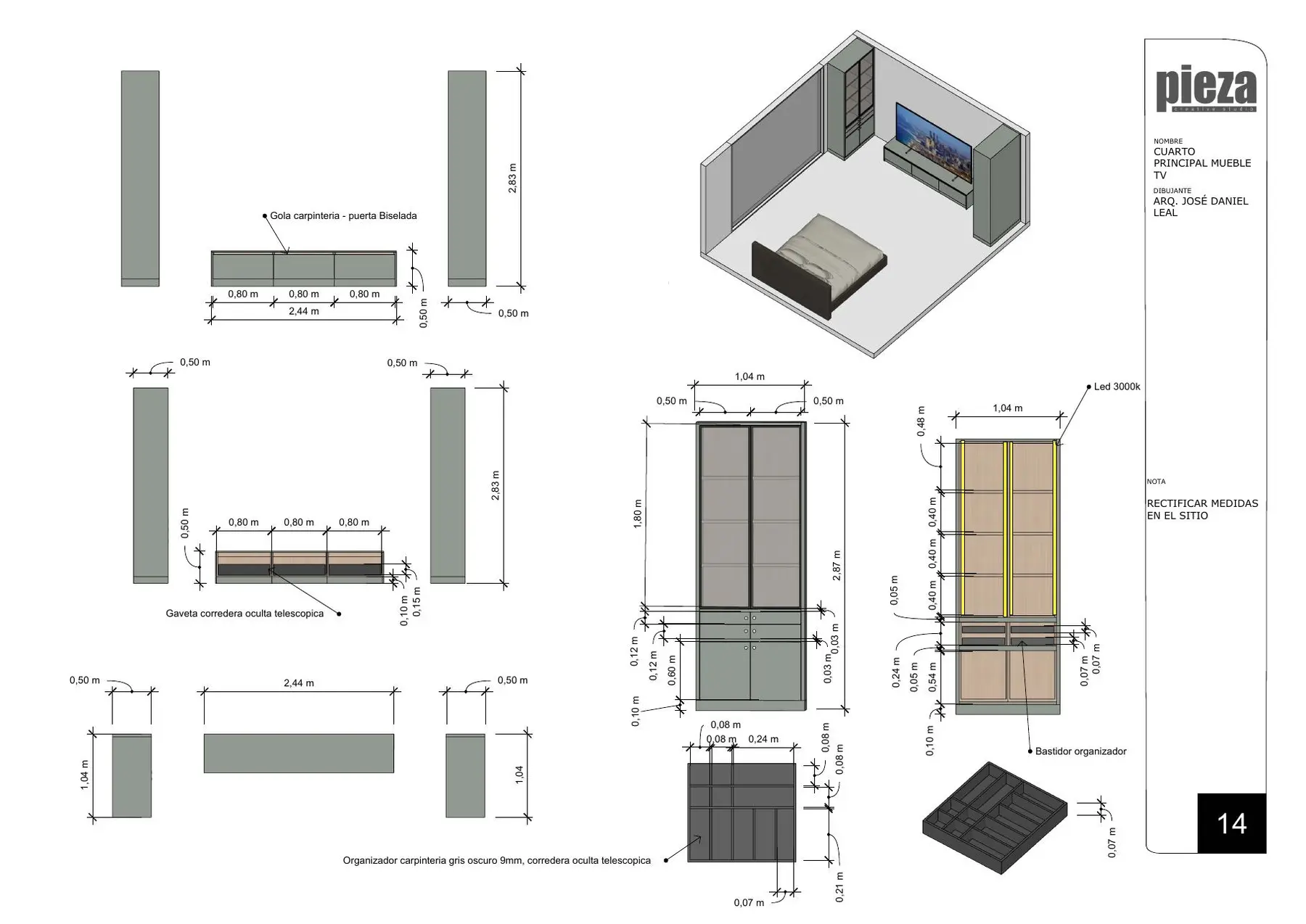 Documentación de mobiliario desarrollada por Pieza para Casa 03