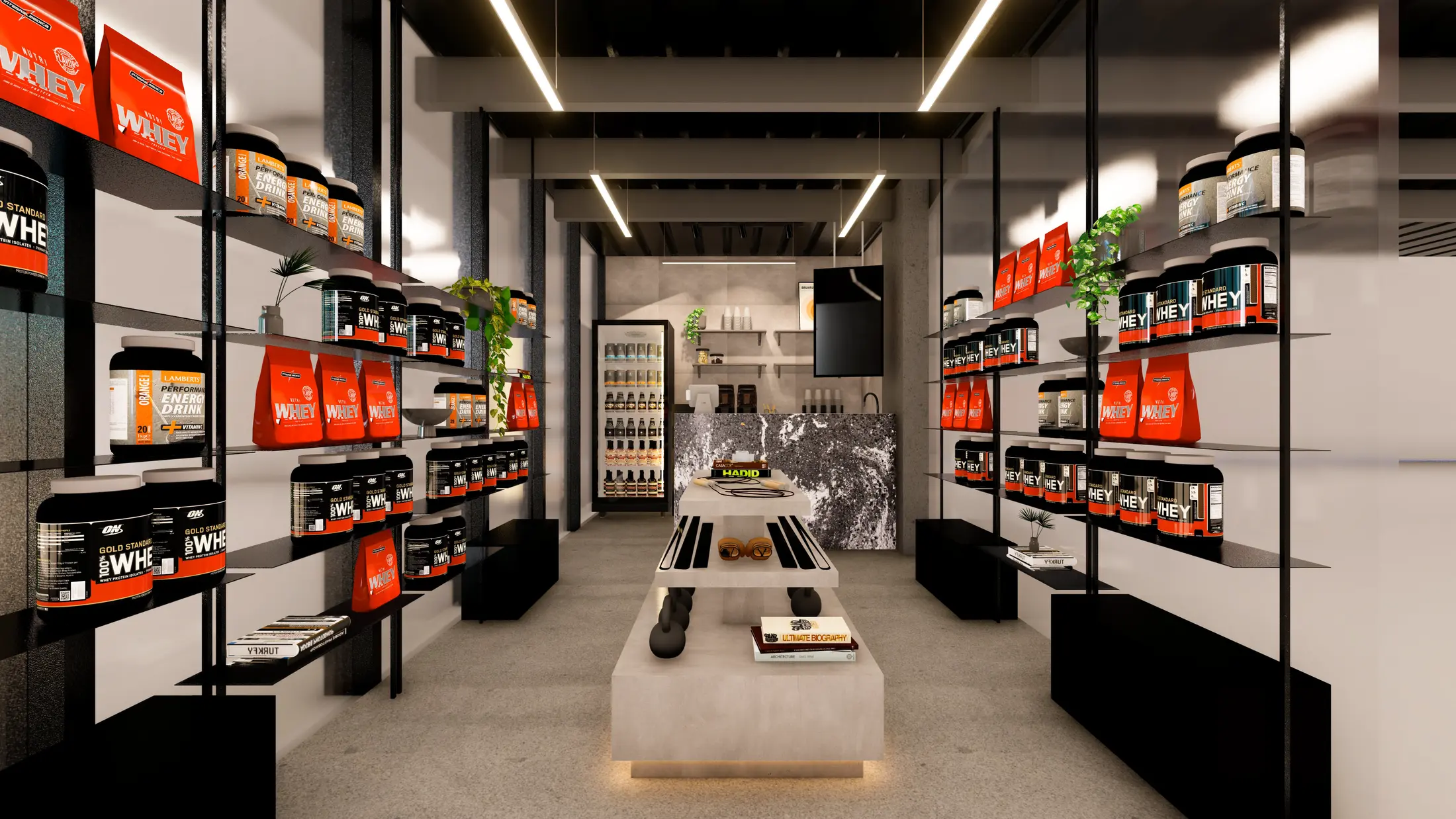 Visualización 3D de la exhibición de productos en PROTEIN BAR